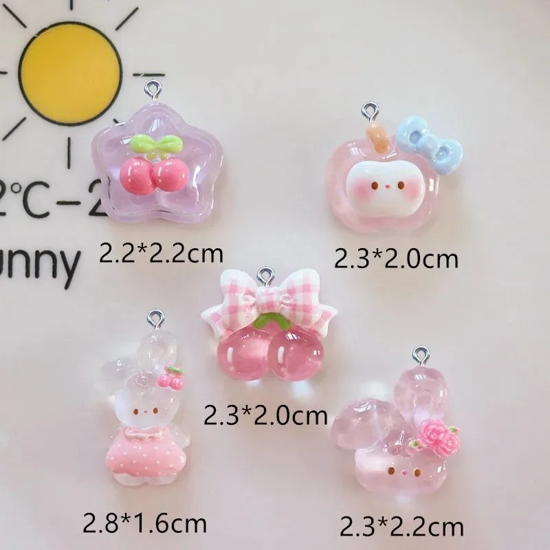 Resin Crafts Diy - 10Pcs Cute Cherry Rabbit Resin Charms