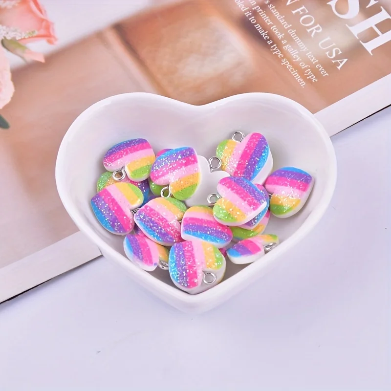 10Pcs Colorful Heart Resin Cha - Resin Crafts Diy 评论和价格